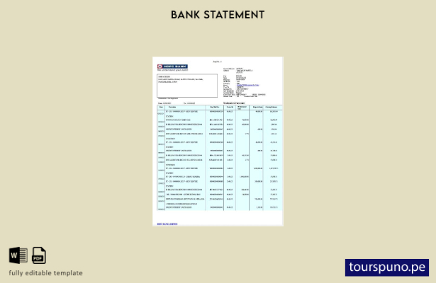 listo para imprimir plantilla de Word   extracto bancario HDFC de India 1